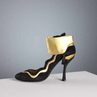 Prada Scarpe Suede Nero e Oro