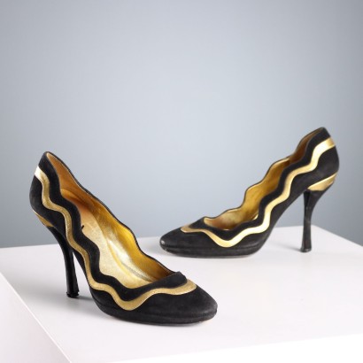 Prada Scarpe Suede Nero e Oro