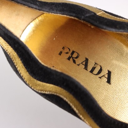 Prada Scarpe Suede Nero e Oro