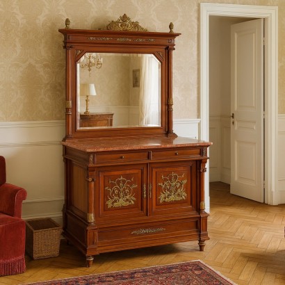 CREDENZA CON SPECCHIO,Credenza in Mogano con Alzata a Specch