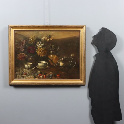 Pintura de Paolo Grilli, Naturaleza muerta con servicio de té., Paolo Grilli, Paolo Grilli, Paolo Grilli