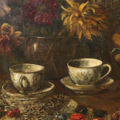 Pintura de Paolo Grilli, Naturaleza muerta con servicio de té., Paolo Grilli, Paolo Grilli, Paolo Grilli