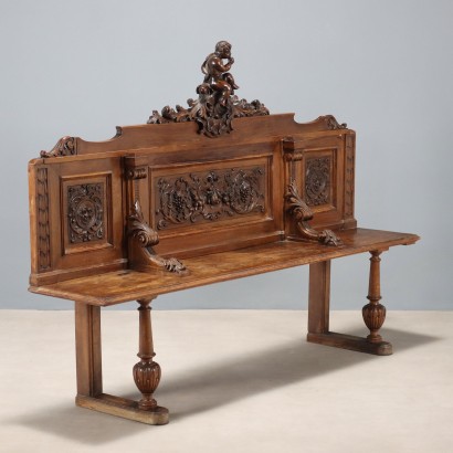 Richly Carved Walnut Bench