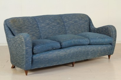 50 years, sofa three seats, soft padding, pillows, fabric upholstery, decent conditions, signs of wear, #modernariatotavoli