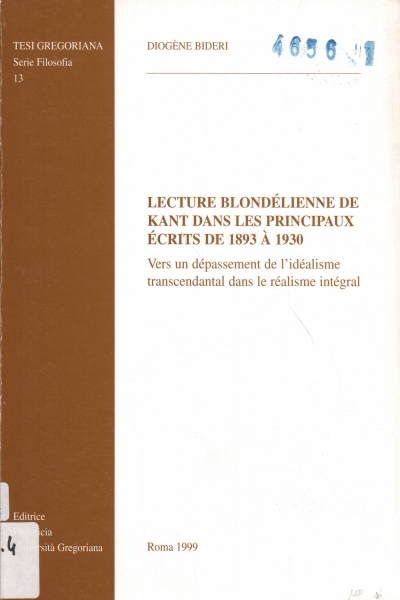 Lecture blondélienne de Kant dans les principaux é, Diogène Bideri