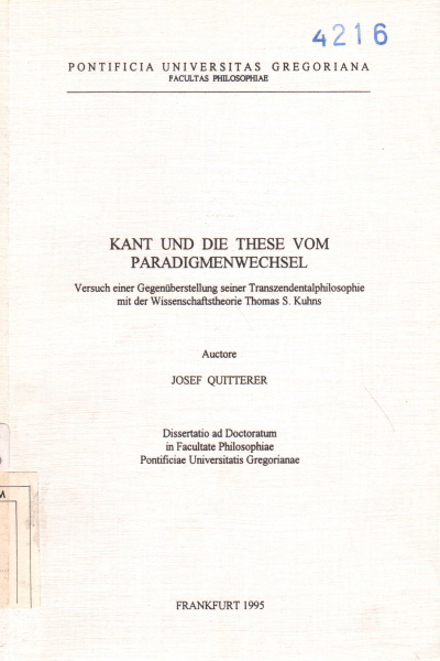 Kant und die These vom Paradigmenwechsel, Josef Quitterer