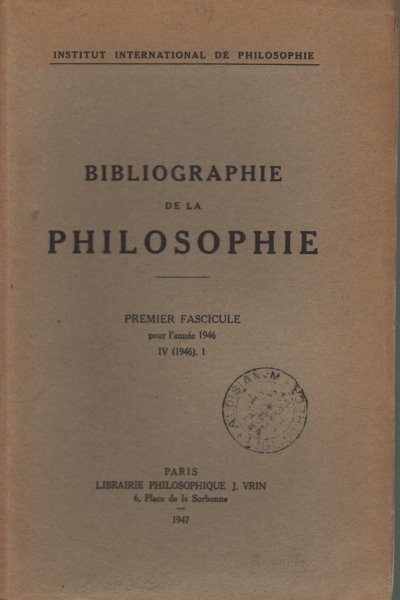Bibliographie de la philosophie IV (1946). Volumi, AA.VV.