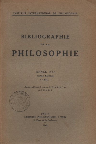Bibliographie de la philosophie. Année de 1947 - V (1, AA.VV.
