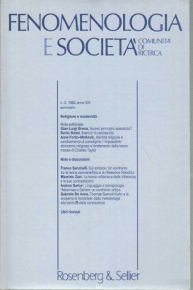 Fenomenologia e società. Periodico di filosofia - n.3, 1996 anno XIX