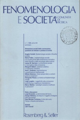 Fenomenologia e società. Periodico di filosofia - n.1, 1998, anno XXI