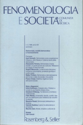 Fenomenologia e società. Periodico di filosofia - n. 3, 1998, anno XXI
