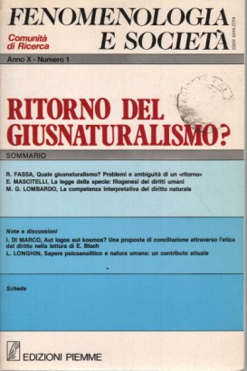 Fenomenologia e società. Periodico di filosofia - n. 1, 1987, anno X