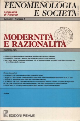 Fenomenologia e società. Periodico di filosofia - n. 1, 1989, anno XII