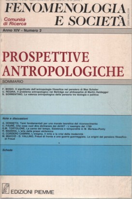 Fenomenologia e società. Periodico di filosofia - n. 2, 1991, anno XIVI