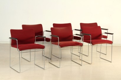 Stühle, 60, Metall 70 Jahre, verchromte Armlehnen, Polsterung, Futter, #modernariato, #sedie