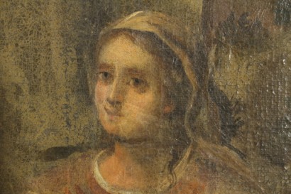 art, antique, fine art, 700 peinture religieuse du XVIIIe siècle, apparition de la Vierge Marie, apparition de notre dame pour le paysan, peintures à l'huile sur toile