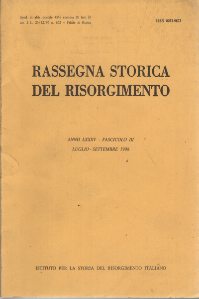 Rassegna storica del Risorgimento anno LXXXV fas, AA.VV.
