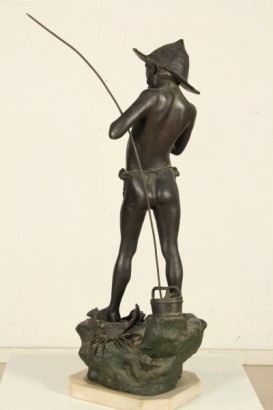 antiques, bronzes, 20th century, 1900, Giovanni Varlese (1888-1922), fisherman, sculptures, statues, fisherman, young, fish, fishing rod, shells, marble, # {* $ 0 $ *}, #antiques, #bronzi