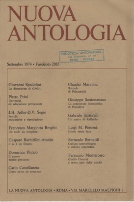 Nuova Antologia. Settembre 1974, Fascicolo 2085