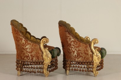 Paire de Fauteuils Style Baroque Bois doré sculpté Italie Fin '800