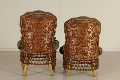 Four Baroque Style Chairs Capitonné Padding Velvet Satin Damask 1800