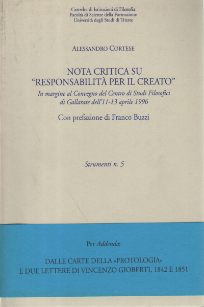 Nota critica su "Responsabilità per il creato" , Alessandro Cortese,Nota critica su Responsabilità per