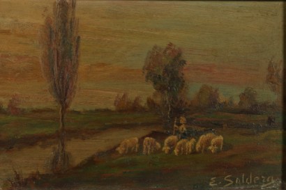 Bestimmten Erminio Soldera (1874-1955), Landschaft mit Flock
