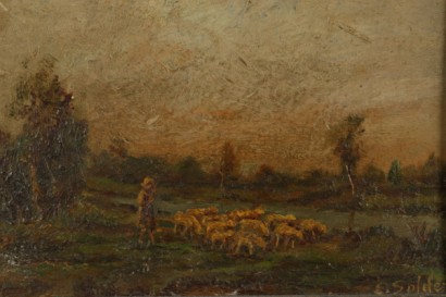 Bestimmten Erminio Soldera (1874-1955), Landschaft mit Flock