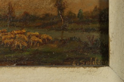 Particolare Erminio Soldera (1874-1955), Paesaggio con gregge