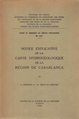 Notice explicative de la carte hydrogéologique de la région de Casablanca