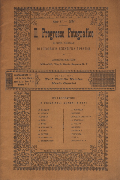 Il Progresso Fotografico. Anno I° Fascicolo I°, AA.VV.