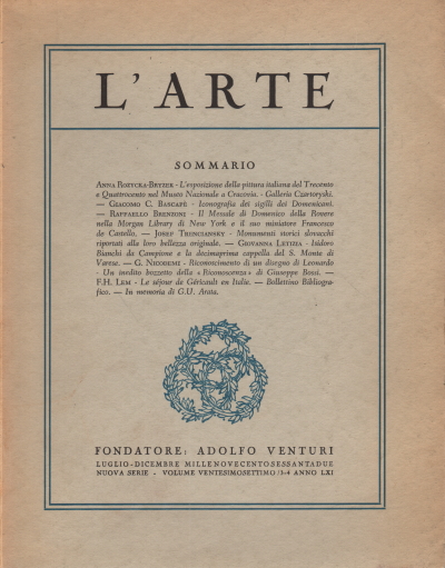 L'Arte Luglio-Dicembre 1962 Volume ventesimosetti, AA.VV.