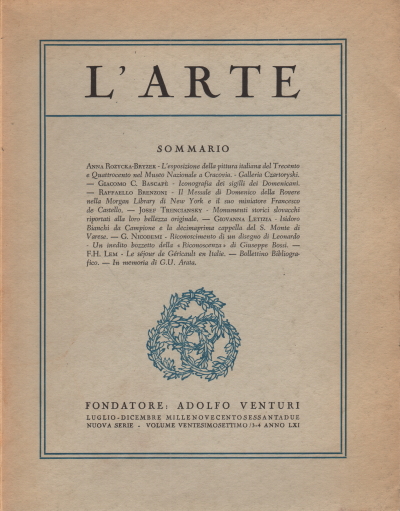 L'Arte Luglio-Dicembre 1962 Volume ventesimosetti, AA.VV.