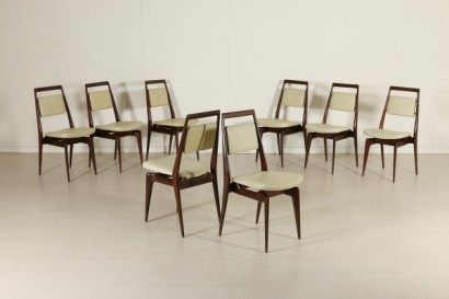 Group of Eight Chairs Mahogany Vintage Italy 1950s