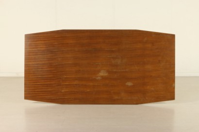 Table Wooden Top Mahogany Veneer Lacquered Metal Base Vintage Italy 1950s-1960s