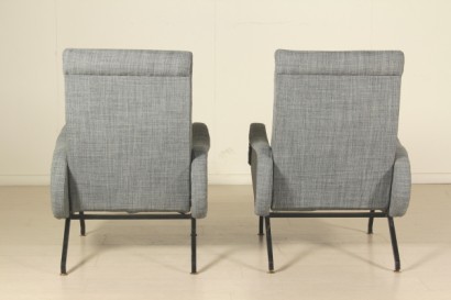 Pair of Reclining Armchairs Foam Padding Fabric Upholstery Metal Vintage Italy 1950s-1960s