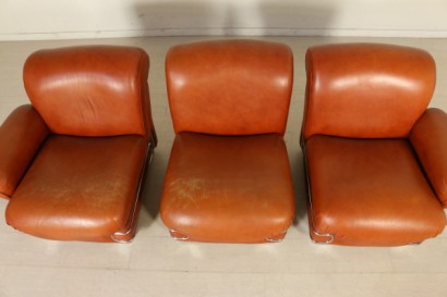 Three Elements Sofa Foam Leatherette Chromed Metal Vintage Italy 1970s