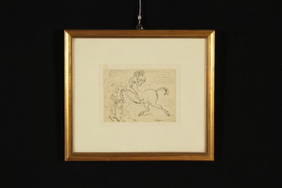 art, twentieth century, aldo borgonzoni, Centaur in love, ink on paper, signed