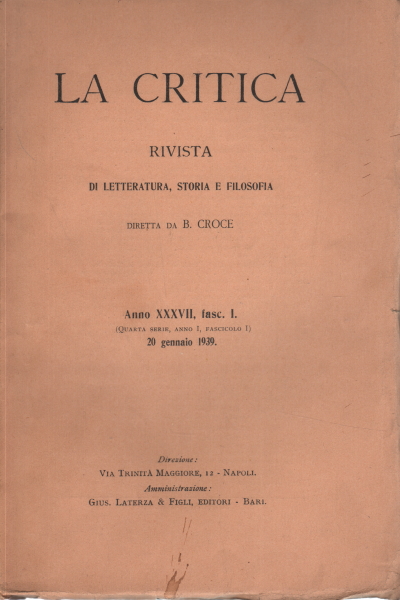 La Critica Anno XXXVII fasc. I., AA.VV.