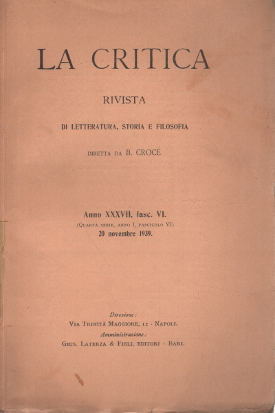 La Critica Anno XXXVII fasc. VI., AA.VV.