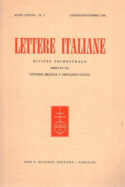 Letras italianas año XXXVIII - N. 3, Vittore Branca y Giovanni Getto