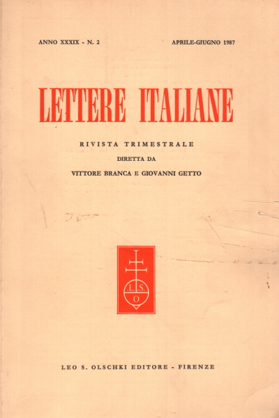 Letras italianas año XXXIX - N. 2, Vittore Branca y Giovanni Getto