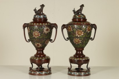 Coppia di vasi cloisonne, antiquariato, antichità, #dimanoinmano, #antiquariato, #antichità, #Coppiadivasicloisonne