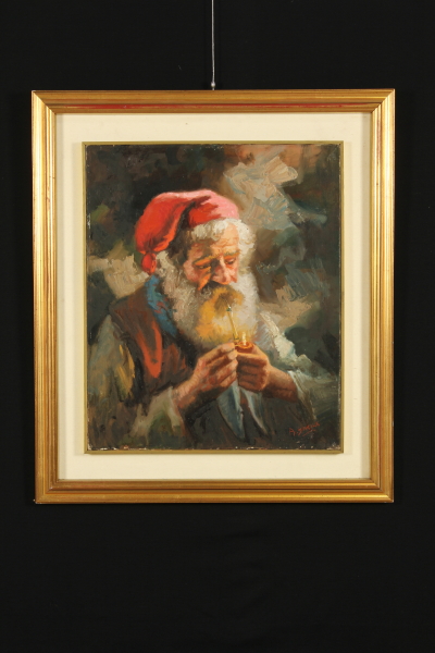 firmato Espressionista Pittura A Olio Ritratto Uomo con Pipa 