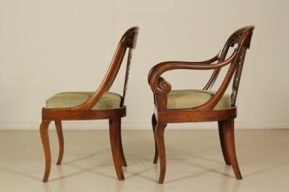 Gruppo quattro sedie e poltroncina restaurazione - fianco sinistro