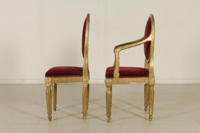 Gruppo quattro sedie neoclassiche e poltrona - fianco sinistro
