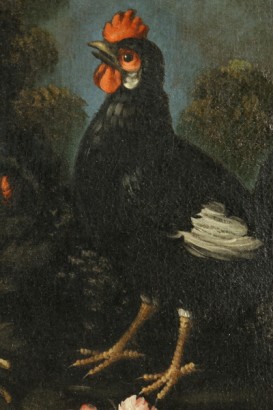 Natura morta floreale con gallina nera - particolare