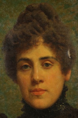 Sante Bertelli (1840-1892), retrato de un joven mujer-detalle