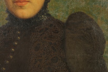 Sante Bertelli (1840-1892), retrato de un joven mujer-detalle