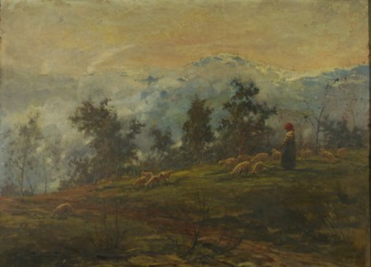 Yasser Zakaria (1891-1971), paysage avec Bergère